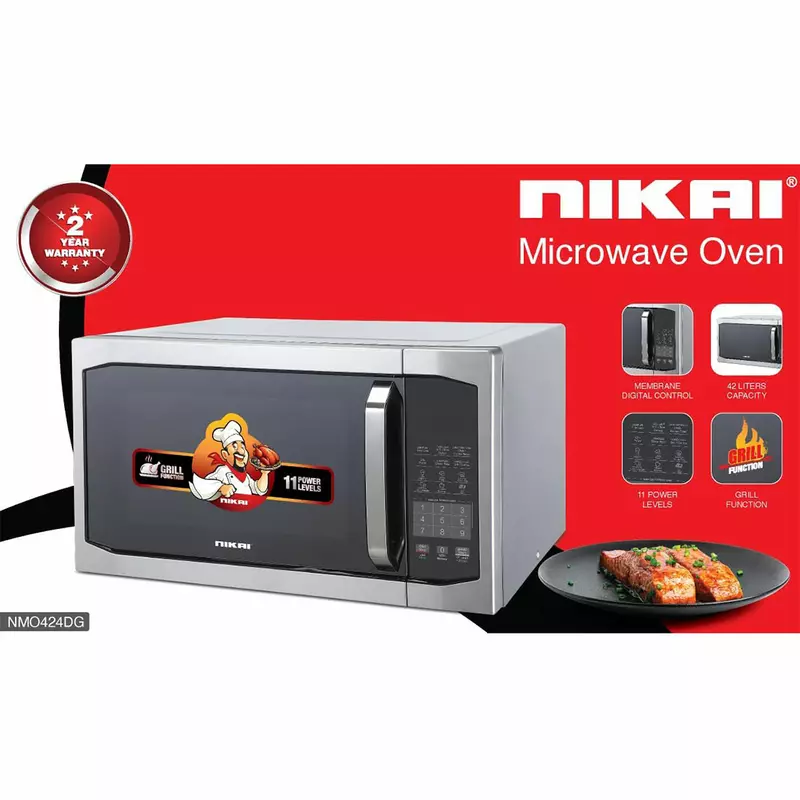 Nikai Microwave 42L Digital 11 Power Levels With Grill Function 1200W Nmo424Dg Defrost Settings Memory Function 99:99 Cooking Timer Microwave Input 1550W, Microwave Output 1100W Grill Input 1200W) 2 Nikai Microwave 42L Digital 11 Power Levels With Grill Function 1200W Nmo424Dg Defrost Settings Memory Function 99:99 Cooking Timer Microwave Input 1550W, Microwave Output 1100W Grill Input 1200W)