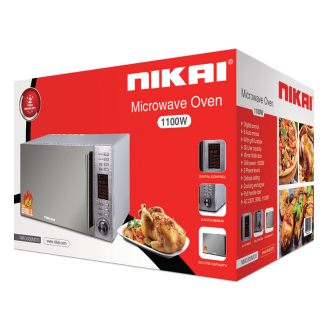 Nikai Microwave 30l Digital 5 Power Levels with Grill Function 1100w NMO300MDG Defrost By Timing And Weight Cooking End Signal Pull Handle Door Stainless Steel Panel