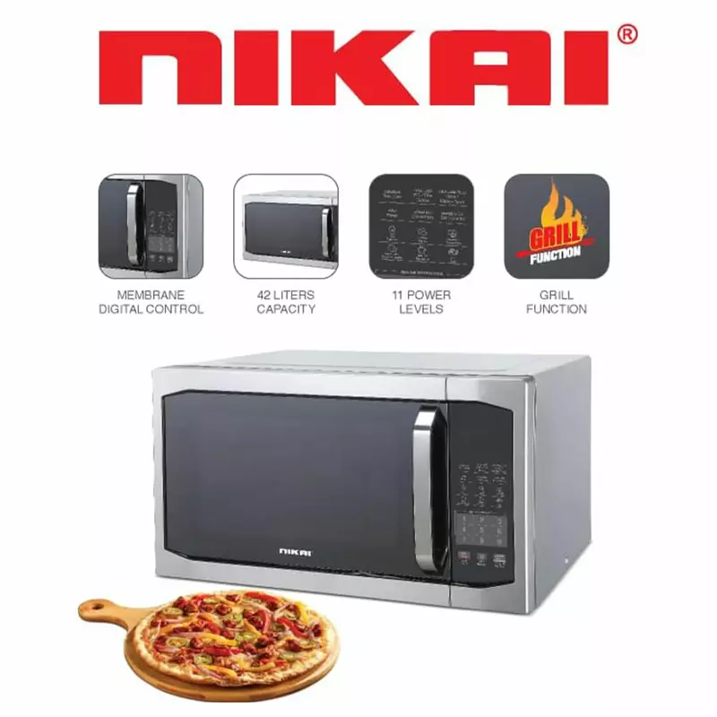 Nikai Microwave 42L Digital 11 Power Levels With Grill Function 1200W Nmo424Dg Defrost Settings Memory Function 99:99 Cooking Timer Microwave Input 1550W, Microwave Output 1100W Grill Input 1200W) 4 Nikai Microwave 42L Digital 11 Power Levels With Grill Function 1200W Nmo424Dg Defrost Settings Memory Function 99:99 Cooking Timer Microwave Input 1550W, Microwave Output 1100W Grill Input 1200W)