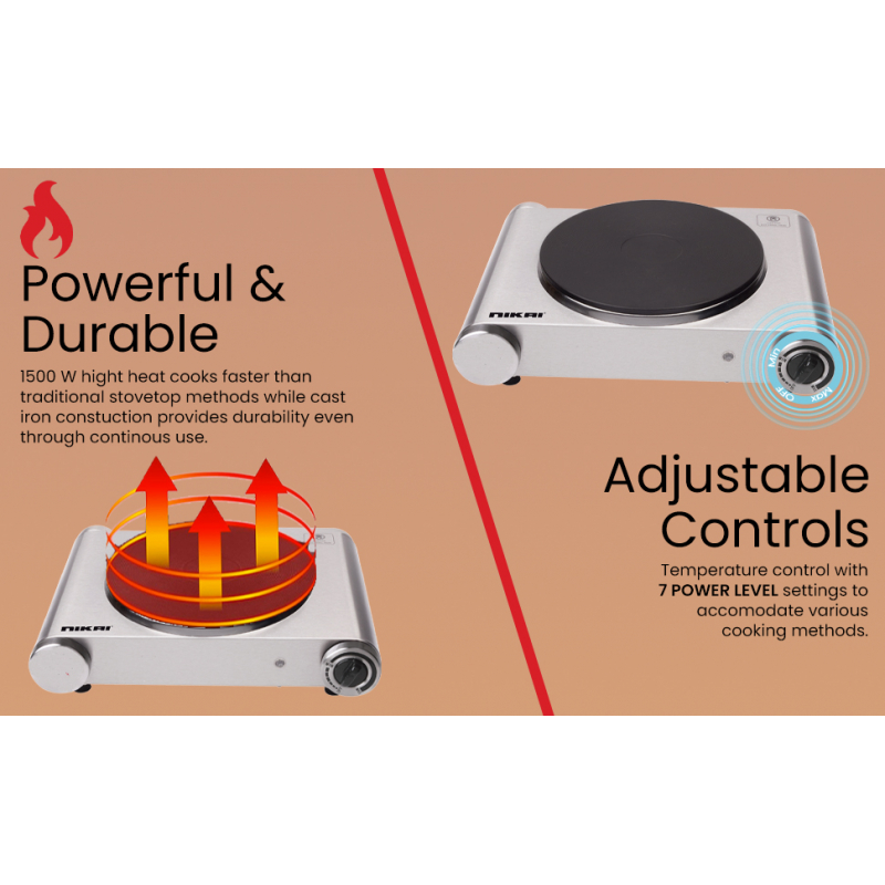 Nikai Hot Plate 188Mm Single Steel Body 1500W Nktoe4N2 Overheat Protection System Power Indicator Light Adjustable Thermostat Control 9 Nikai Hot Plate 188Mm Single Steel Body 1500W Nktoe4N2 Overheat Protection System Power Indicator Light Adjustable Thermostat Control
