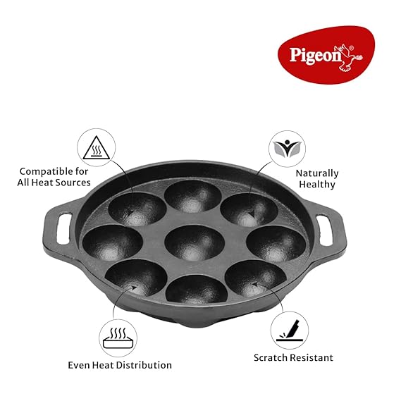 Pigeon Kitumbua Nonstick Paniyarakkal 9 Round - 4 Mm Thickness Sturdy Cool Touch Handle Metal Spoon Friendly Sap 16273 2 Pigeon Kitumbua Nonstick Paniyarakkal 9 Round - 4 Mm Thickness Sturdy Cool Touch Handle Metal Spoon Friendly Sap 16273