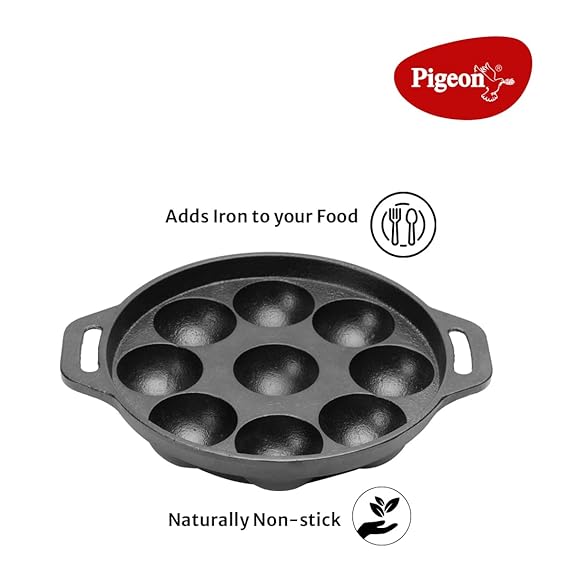 Pigeon Kitumbua Nonstick Paniyarakkal 9 Round - 4 Mm Thickness Sturdy Cool Touch Handle Metal Spoon Friendly Sap 16273 3 Pigeon Kitumbua Nonstick Paniyarakkal 9 Round - 4 Mm Thickness Sturdy Cool Touch Handle Metal Spoon Friendly Sap 16273