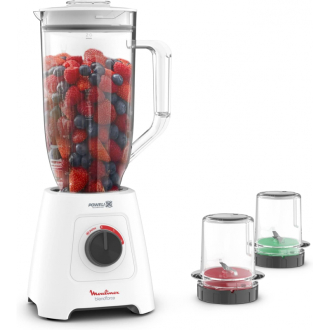 Moulinex Blender 2.8L Plastic Blender Jar with 2 Mills 600W, Grinder and Chopper, BlendForce XXL Jar Blender, 6 Powelix Blades, Leak Free Smart Lock 3-Point System, 2 Speeds, Pulse Function LM458127