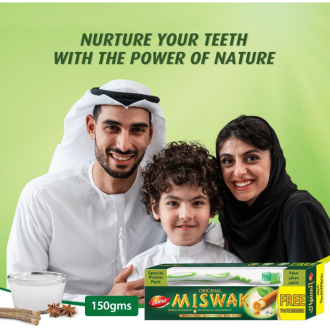 Dabur Miswak Toothpaste Total Care, Formulated With Pure Extracts Of Al Arak, for Healthy Gums & Strong Teeth 150g Fresh Gel + Brush - Set of 3 Pcs