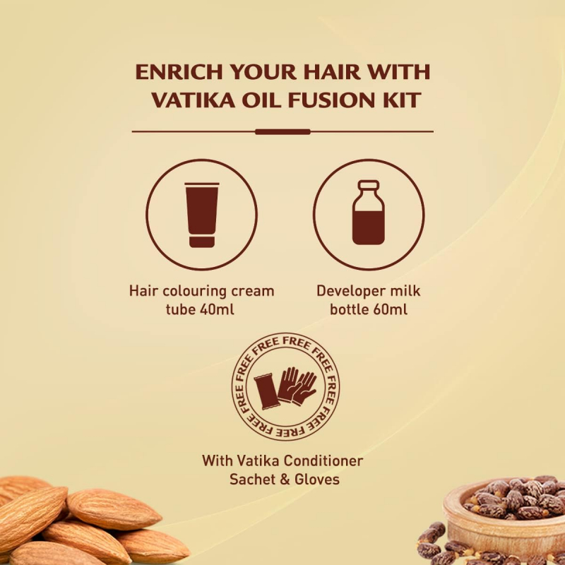 Vatika Oil Fusion Color Kit Nourishing Almond Oil, 100% Grey Coverage, Rich Colour Light Brown 5.0 - Set Of 3 Pcs 6 Vatika Oil Fusion Color Kit Nourishing Almond Oil, 100% Grey Coverage, Rich Colour Light Brown 5.0 - Set Of 3 Pcs