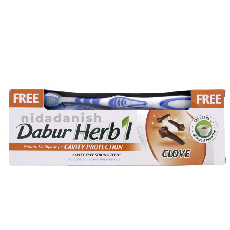 Dabur Herbal Toothpaste 150G With Brush Clove Natural Toothpaste For Cavity Protection, No Added Chemicals - Set Of 3 Pcs 1 Dabur Herbal Toothpaste 150G With Brush Clove Natural Toothpaste For Cavity Protection, No Added Chemicals - Set Of 3 Pcs
