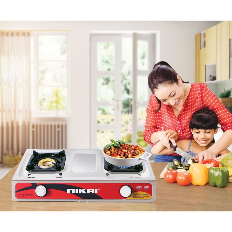 Nikai Gas Cooker 2 Burner Steel Ng842 Stainless Steel Auto Ignition System Blue Flame 2 Nikai Gas Cooker 2 Burner Steel Ng842 Stainless Steel Auto Ignition System Blue Flame