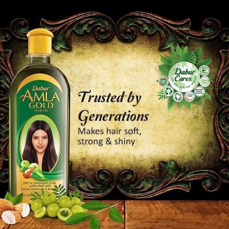 Dabur Amla Hair Oil Gold, Hair Serum with Amla Oil, Almond and Henna - Moisturizing Hair and Scalp Oil, Natural Hair Oil Treatment, 200ml - Set of 3 Pcs