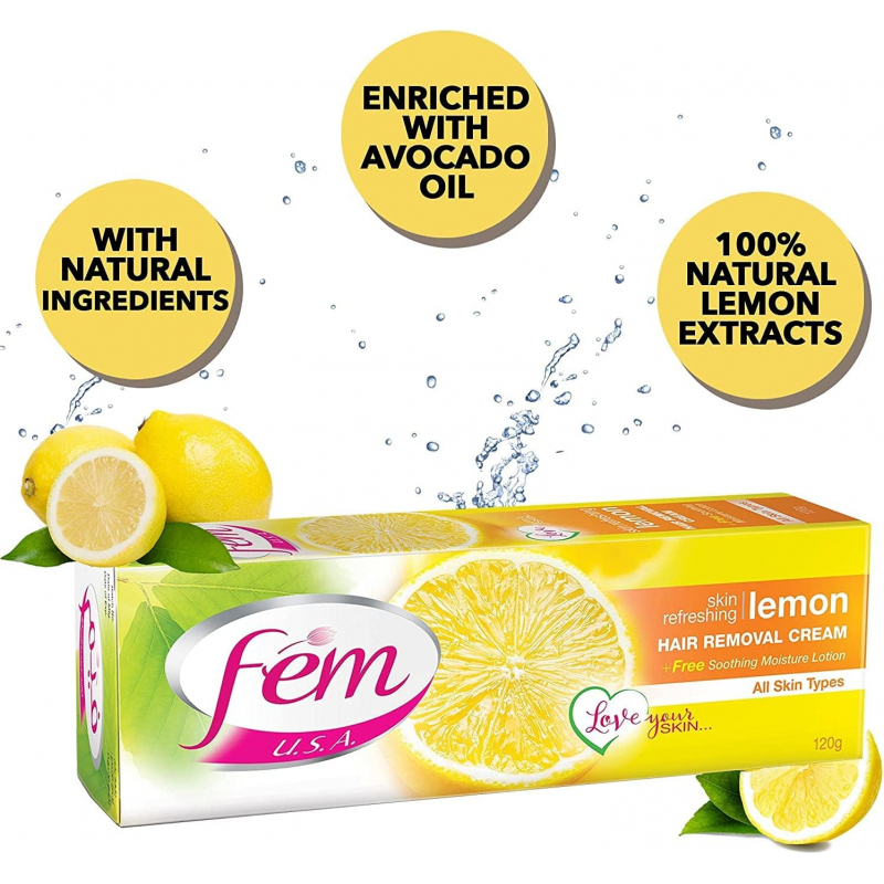 Dabur Fem Hair Removal Cream For All Types Of Skin 120G Lemon - Set Of 3 Pcs 4 Dabur Fem Hair Removal Cream For All Types Of Skin 120G Lemon - Set Of 3 Pcs