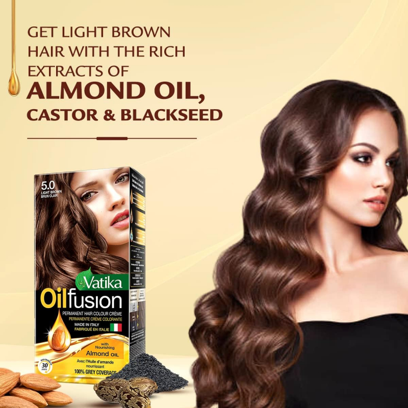Vatika Oil Fusion Color Kit Nourishing Almond Oil, 100% Grey Coverage, Rich Colour Light Brown 5.0 - Set Of 3 Pcs 2 Vatika Oil Fusion Color Kit Nourishing Almond Oil, 100% Grey Coverage, Rich Colour Light Brown 5.0 - Set Of 3 Pcs