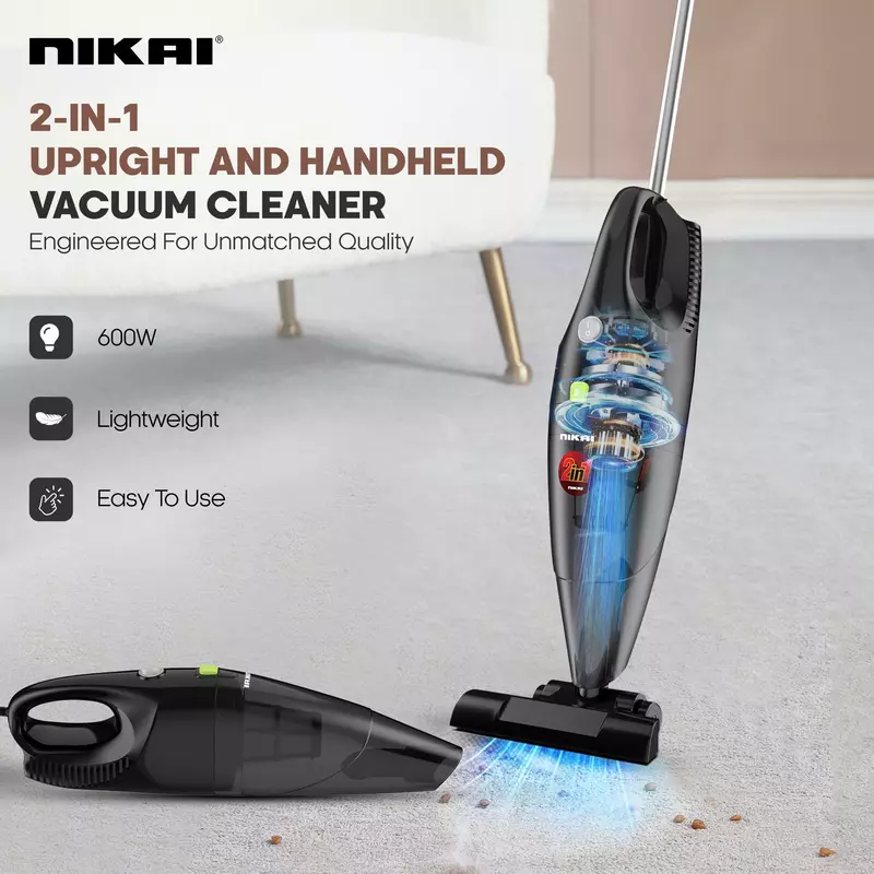 Nikai Vacuum Cleaner 0.8L 2 In 1 Stick And Hand Held 600W Nvc320H1 Transparent Dust Cup Power Cord Wrap Washable Dust Bag Easy Carry Handle 6 Nikai Vacuum Cleaner 0.8L 2 In 1 Stick And Hand Held 600W Nvc320H1 Transparent Dust Cup Power Cord Wrap Washable Dust Bag Easy Carry Handle