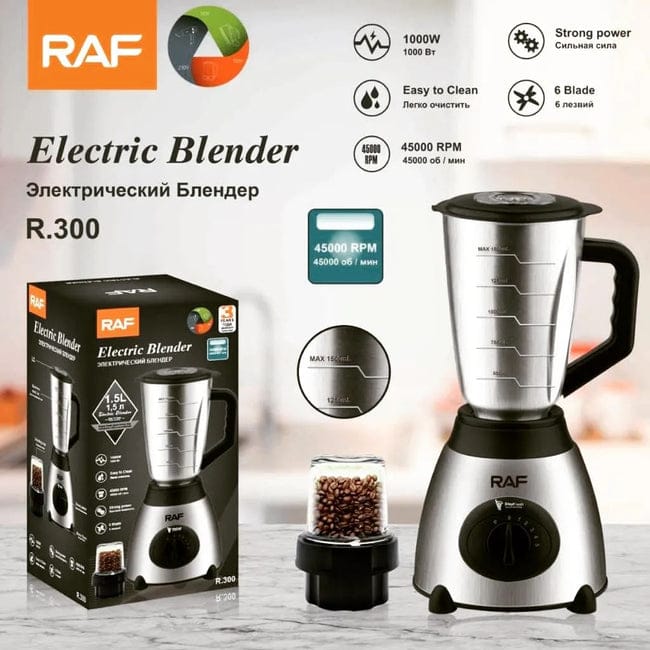 Raf Blender 1.5L Steel Jar 1000W With Mill, Strong Motor, 6 Blades, Overheat Protection R.300 11 Raf Blender 1.5L Steel Jar 1000W With Mill, Strong Motor, 6 Blades, Overheat Protection R.300