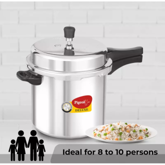 Pigeon Pressure Cooker 10l Deluxe Outer Lid Aluminium Sap 105 - Ergonomic Sturdy Handle Thermal Efficiency Special Alloy Safety Plug