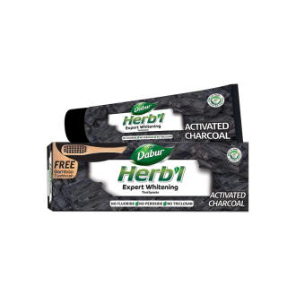 Dabur Herb'l Toothpaste Activated Charcoal Enriched with Activated Charcoal, For Healthy Gums & Strong Teeth, 150g with Brush - Set of 3 Pcs