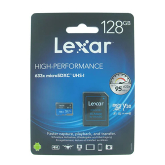 Lexar Micro SDXC Memory Card 128GB High-Performance Professional 633x with SD Adapter - 95MB/s Read Speed for Smartphones, Tablets, and Action Cameras.