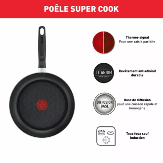 Tefal Super Cook Frypan 26cm Non Electric B4590584 aluminium material heat indicator thermo signal powerglide coating