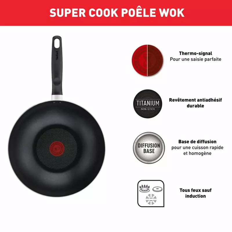 Tefal Super Cook Wokpan 28Cm Non Electric B4591684 Aluminium Material Heat Indicator Thermo Signal Powerglide Coating 6 Tefal Super Cook Wokpan 28Cm Non Electric B4591684 Aluminium Material Heat Indicator Thermo Signal Powerglide Coating