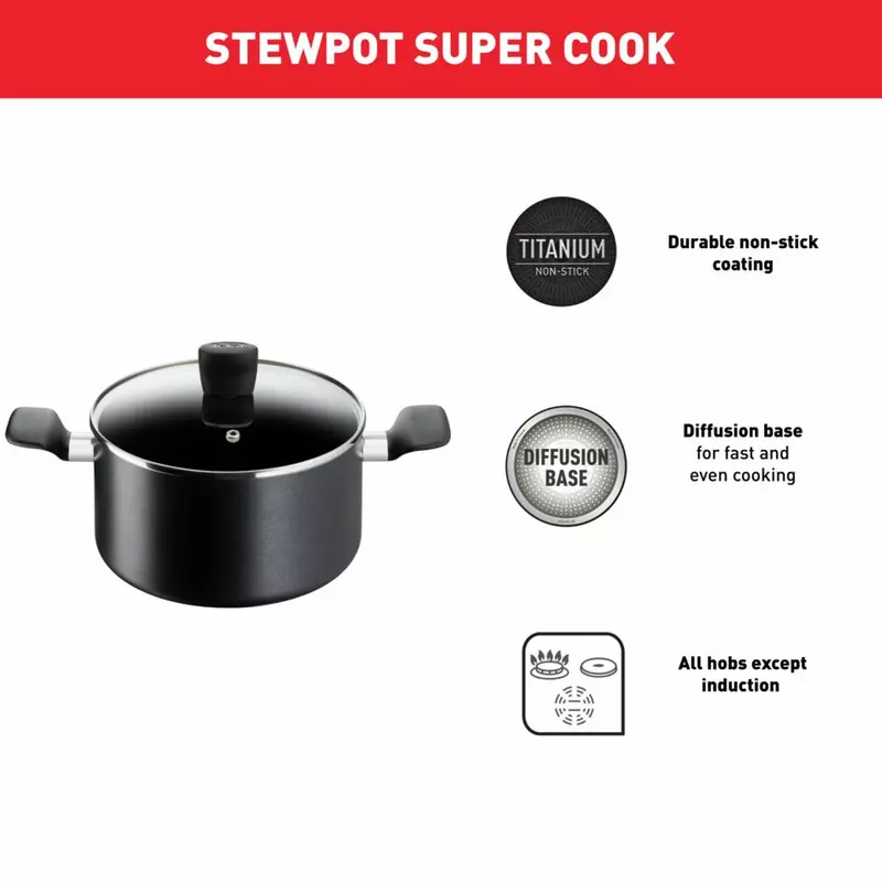 Tefal Super Cook Stewpot 30Cm Non Electric B4595484 Aluminium Material Heat Indicator Thermo Signal Powerglide Coating 3 Tefal Super Cook Stewpot 30Cm Non Electric B4595484 Aluminium Material Heat Indicator Thermo Signal Powerglide Coating
