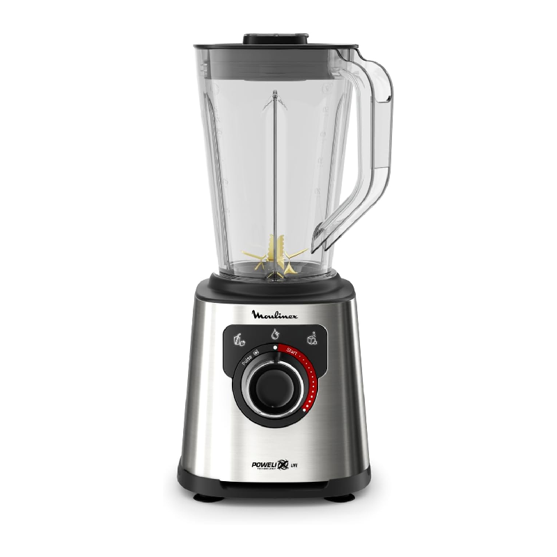 Moulinex Blender 2L Tritan Blender Jar With 2 Mills, 1200W, Titanium Coated Blades, 2X Blade Life, Powelix Life Technology, Stainless Steel Body, Backlit Speed Selector, Large Capacity Jar Lm88Hd27