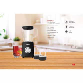 Nikai Blender 1.5l with Dry Grinder 350w NB2900NA1 3 Plastic Jars Unbreakable Jar Stainless Steel Blades 2 Speed With Pulse