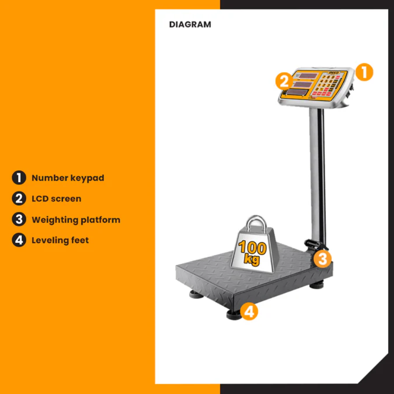 Ingco Rechargeable Digital Platform Scale 100Kg With Led Display, 20G Graduation Hesa31003 4 Ingco Rechargeable Digital Platform Scale 100Kg With Led Display, 20G Graduation Hesa31003