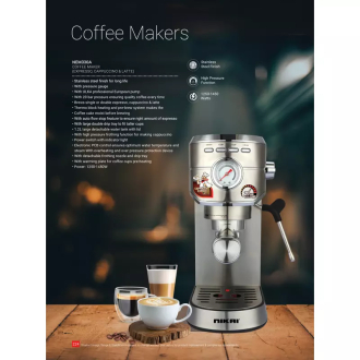 Nikai Coffee Machine 1.2L Water Tank Manual 1450W NEM330A High Pressure Frothing Function With Warming Plate And 20 Bar Pressure Pump