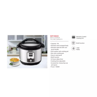 Nikai Pressure Cooker Electric 10L Digital Multi Functional Cooker 1500W NEP1082X Non Stick Cooking Pot Stainless Steel Wraped Body And Lid Adjustable Cooking Time With Cool Touch Handle