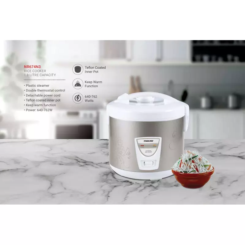 Nikai Rice Cooker 1.8L Keep Warm Function Teflon Coated Inner Pot 762W Nr674N3 Plastic Steamer Double Thermostat Control Detachable Power Cord 9 Nikai Rice Cooker 1.8L Keep Warm Function Teflon Coated Inner Pot 762W Nr674N3 Plastic Steamer Double Thermostat Control Detachable Power Cord