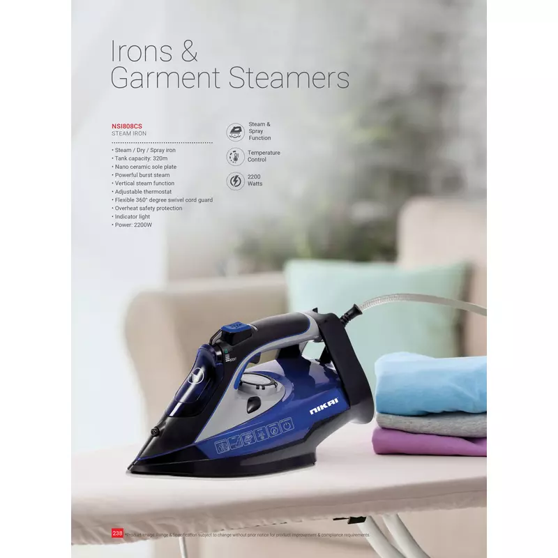 Nikai Steam Iron 320Ml Tank Dry And Spray Function 2200W Nsi808Cs Temperature Control Nano Ceramic Sole Plate Vertical Steam Function Indiator Light Powerful Burst System 6 Nikai Steam Iron 320Ml Tank Dry And Spray Function 2200W Nsi808Cs Temperature Control Nano Ceramic Sole Plate Vertical Steam Function Indiator Light Powerful Burst System