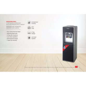 Nikai Water Dispenser 3 Taps Top Load With Refrigerator NWD999R 3 Taps Hot Normal And Cold Compressor Cooling Steel Tank Anti Bacterial Design