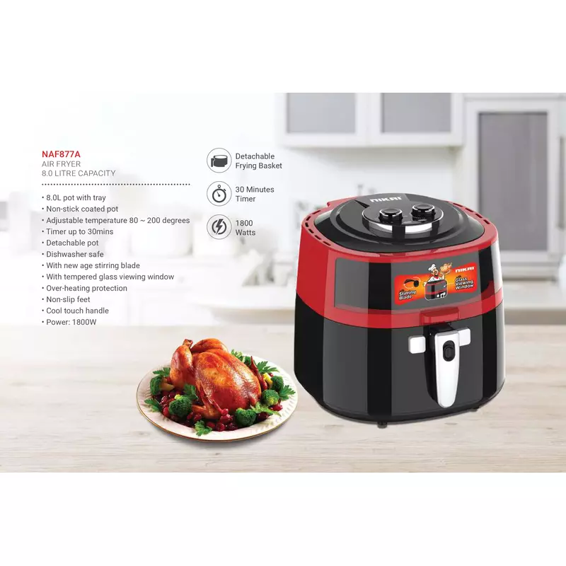 Nikai Airfryer 8L Manual 1300W Naf877A 30 Mins Timer Detachable Frying Basket Baking And Frying 10 Nikai Airfryer 8L Manual 1300W Naf877A 30 Mins Timer Detachable Frying Basket Baking And Frying