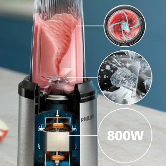 Philips Smoothie Blender 5000 Series 700+300ml 800W with ProBlend Plus Technology, Detachable Blades, Easy Clean, Elegant Compact Design, Large Tumbler & Small Cup HR2765