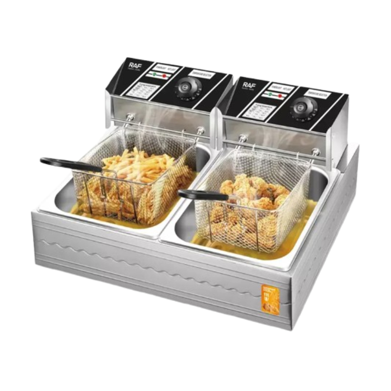 Raf Commercial Deep Fryer 5.5L + 5.5L 2500W, Reinforced Frying Basket, Thickened Stainless Steel, Uniform Heating, Rapid Heating R.5221 1 Raf Commercial Deep Fryer 5.5L + 5.5L 2500W, Reinforced Frying Basket, Thickened Stainless Steel, Uniform Heating, Rapid Heating R.5221