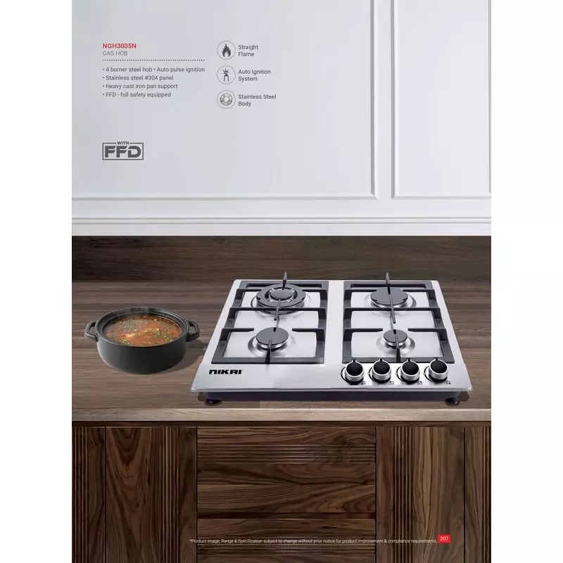 Nikai Gas Cooker 4 Burner Steel Built In Hob 50X45X25 Ngh3005N Stainless Steel Auto Pulse Ignition System Heavy Cast Iron Pan Support Straight Flame 7 Nikai Gas Cooker 4 Burner Steel Built In Hob 50X45X25 Ngh3005N Stainless Steel Auto Pulse Ignition System Heavy Cast Iron Pan Support Straight Flame