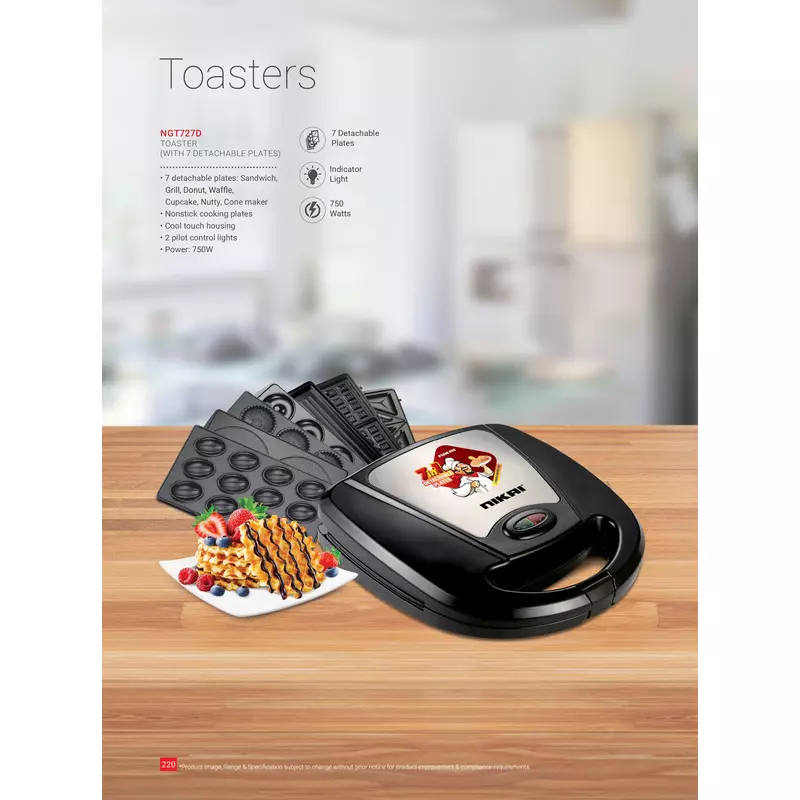 Nikai Sandwich Toaster 4 Slice 7 In 1 Sandwich, Grill, Donut, Waffle, Cup Cake, Nutty, Conemaker 750W Ngt727D Non Stick Cooking Plate Cool Touch Housing Detachable Plates With Light Indicator 10 Nikai Sandwich Toaster 4 Slice 7 In 1 Sandwich, Grill, Donut, Waffle, Cup Cake, Nutty, Conemaker 750W Ngt727D Non Stick Cooking Plate Cool Touch Housing Detachable Plates With Light Indicator