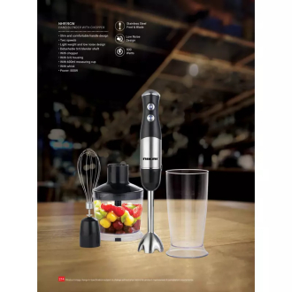 Nikai Hand Blender 600Ml With Chopper Stainless Steel Housing 500W NH919CW Detachable Stainless Steel Blender Shaft With Whisk 2 Speeds