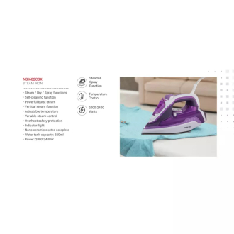 Nikai Steam Iron 320ml Tank Dry and Spray Functions 2400w NSI602CSX Temperature Control Nano Ceramic Coated Soleplate Vertical Steam Function Indicator Light Powerful Burst System