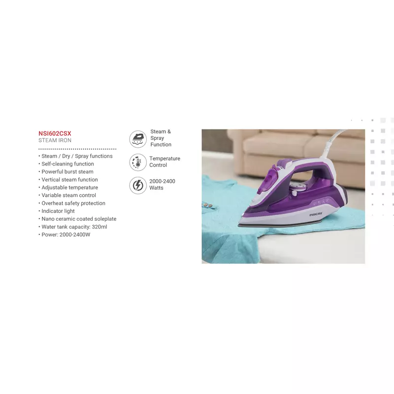 Nikai Steam Iron 320Ml Tank Dry And Spray Functions 2400W Nsi602Csx Temperature Control Nano Ceramic Coated Soleplate Vertical Steam Function Indicator Light Powerful Burst System 2 Nikai Steam Iron 320Ml Tank Dry And Spray Functions 2400W Nsi602Csx Temperature Control Nano Ceramic Coated Soleplate Vertical Steam Function Indicator Light Powerful Burst System