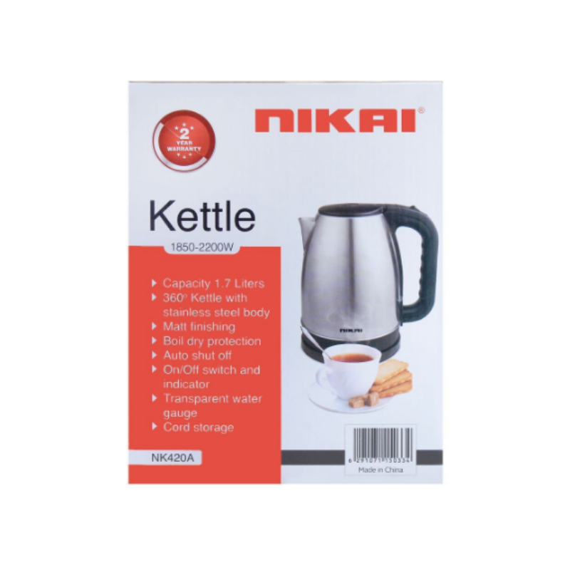 Nikai Jug Kettle 1.7L Steel With Cord Storage 2200W Nk420A Automatic Shut Off Boil Dry Protection With Indicator Stainless Steel Body 12 Nikai Jug Kettle 1.7L Steel With Cord Storage 2200W Nk420A Automatic Shut Off Boil Dry Protection With Indicator Stainless Steel Body