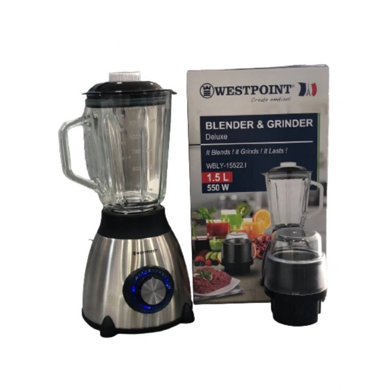 Westpoint Blender 1.5L Glass Jar 550W With Grinder Stainless Steel Wbly-15522.I 2 Westpoint Blender 1.5L Glass Jar 550W With Grinder Stainless Steel Wbly-15522.I
