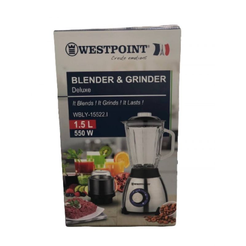 Westpoint Blender 1.5L Glass Jar 550W With Grinder Stainless Steel Wbly-15522.I 3 Westpoint Blender 1.5L Glass Jar 550W With Grinder Stainless Steel Wbly-15522.I