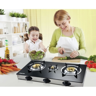 Nikai Gas Cooker 3 Burner Glass 7mm Tempered NG5093G Tempered Glass Auto Ignition System Blue Flame