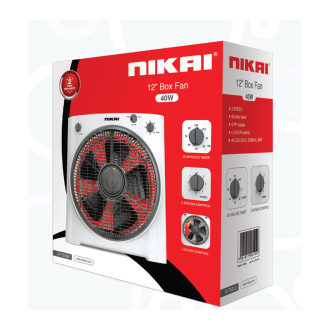Nikai Box Fan 12Inch With Rotating Grill 40W Nf755N2 60 Mins Timer 5 Pp Blades 3 Speeds Control