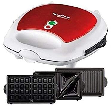 Moulinex Sandwich Toaster 2 Slice 3 In 1 Waffle Grill And Sandwich 700W Sw612543 - Nonstick Coating Plates Detachable Plates Vertical Storage Light Indicator 3 Moulinex Sandwich, Panini &Amp; Waffle Maker 700W 3In1 Interchangeable Plates Sw612543