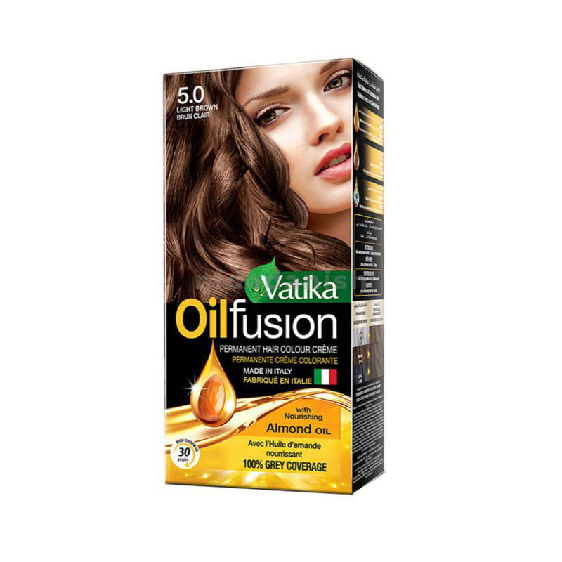 Vatika Oil Fusion Color Kit Nourishing Almond Oil, 100% Grey Coverage, Rich Colour Light Brown 5.0 - Set Of 3 Pcs 1 Vatika Oil Fusion Color Kit Nourishing Almond Oil, 100% Grey Coverage, Rich Colour Light Brown 5.0 - Set Of 3 Pcs