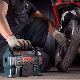 Ronix Mini Digital Compressor 160 PSI/11Bar (AC/DC) 220-240V/12V Portable Tire Inflator Pump with LED Light, Digital Pressure Gauge, Auto Shut-Off, Air Hose, Adapters for Cars, Bikes, Sports Balls, Air Beds, Compact Lightweight for Travel, Outdoor RH-4261