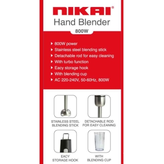 Nikai Hand Blender 600Ml With Cup Stainless Steel Blending Stick 800W Nh8881X Detachable Rod With Blending Cup Easy Storage Hook With Turbo Function