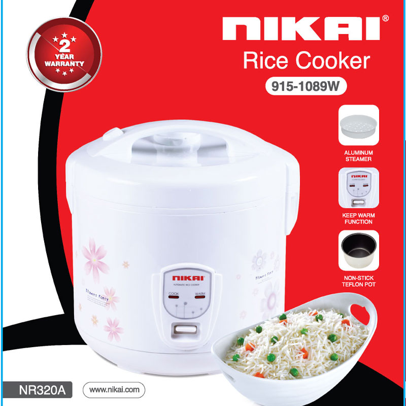 Nikai Rice Cooker 3.2L Keep Warm Function Teflon Coated Inner Pot Nr320A Aluminum Steamer Double Thermostat Detachable Power Cord 2 Nikai Rice Cooker 3.2L Keep Warm Function Teflon Coated Inner Pot Nr320A Aluminum Steamer Double Thermostat Detachable Power Cord