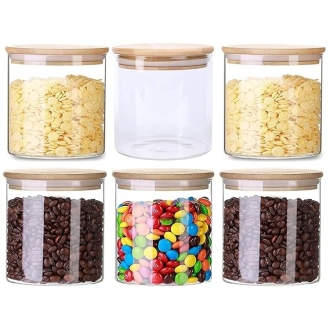 Generic Glass Jar Round with Wooden Lid 10x20cm – Elegant Storage Container for Kitchen & Home R1020(1-6)