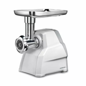 Kenwood Meat Grinder 2100W Meat Mincer with Kibbeh Maker Sausage Maker Biscuit Attachment Feed Tube Pusher 3 Stainless Steel Screens for Fine Medium & Coarse Results MGP40.000WH